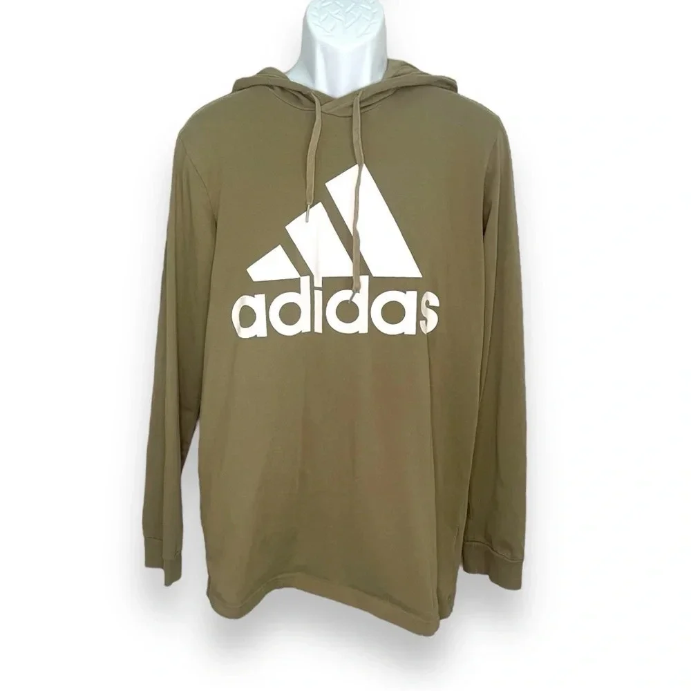 Adidas Logo Hoodie Men’s Tall Olive Green Pullover Athleisure Sweatshirt